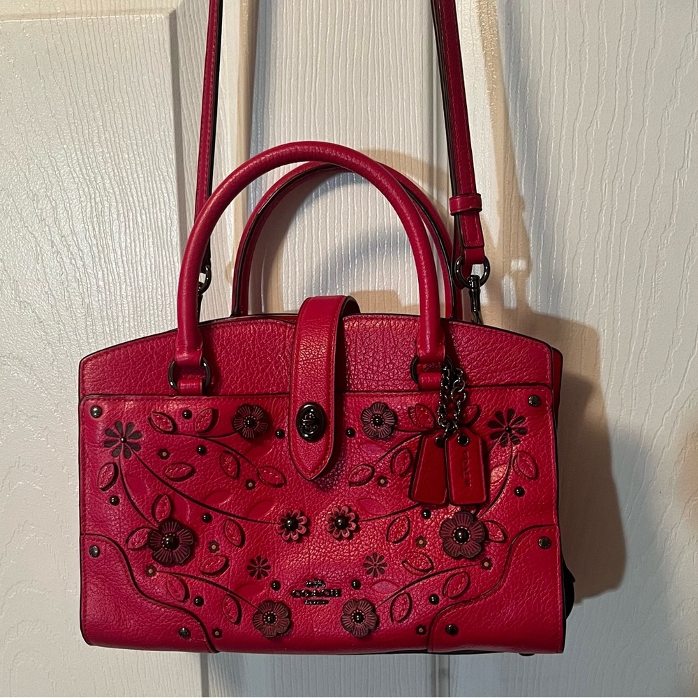 Coach Mercer 24 Leather Tea Rose Three Compartment Satchel - Magenta Pink NEW